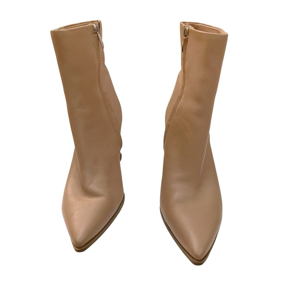 Nordstrom Prince Wedge Ankle Boots 9.5M Leather Nude Pointed Toe Minimalist - Picture 2 of 10